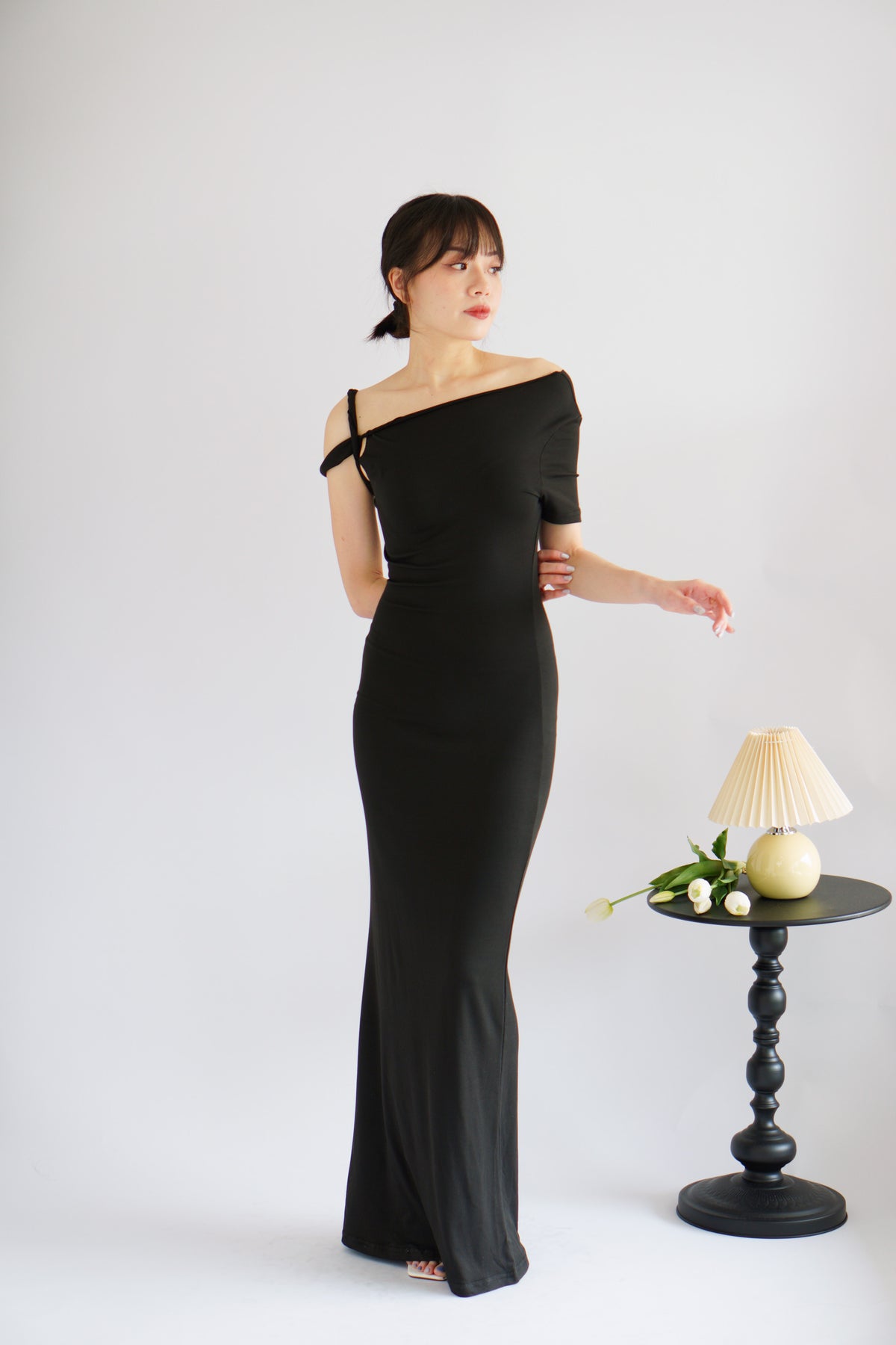 Elaina Twist Knot Toga Maxi Dress in Black