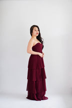 (BACKORDER) Rossa Layered Tube Maxi Dress in Maroon