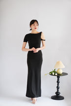 Elaina Twist Knot Toga Maxi Dress in Black