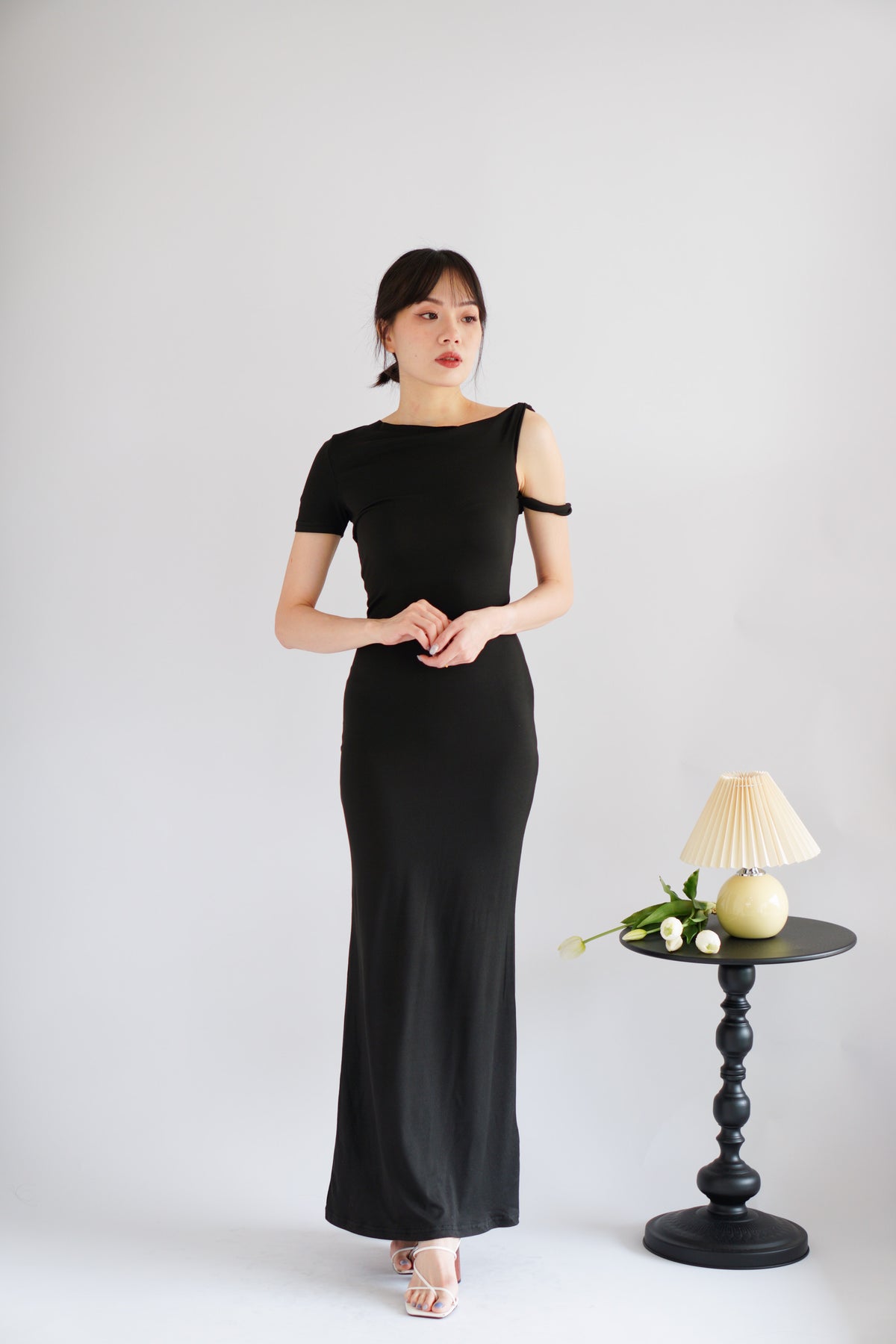 Elaina Twist Knot Toga Maxi Dress in Black