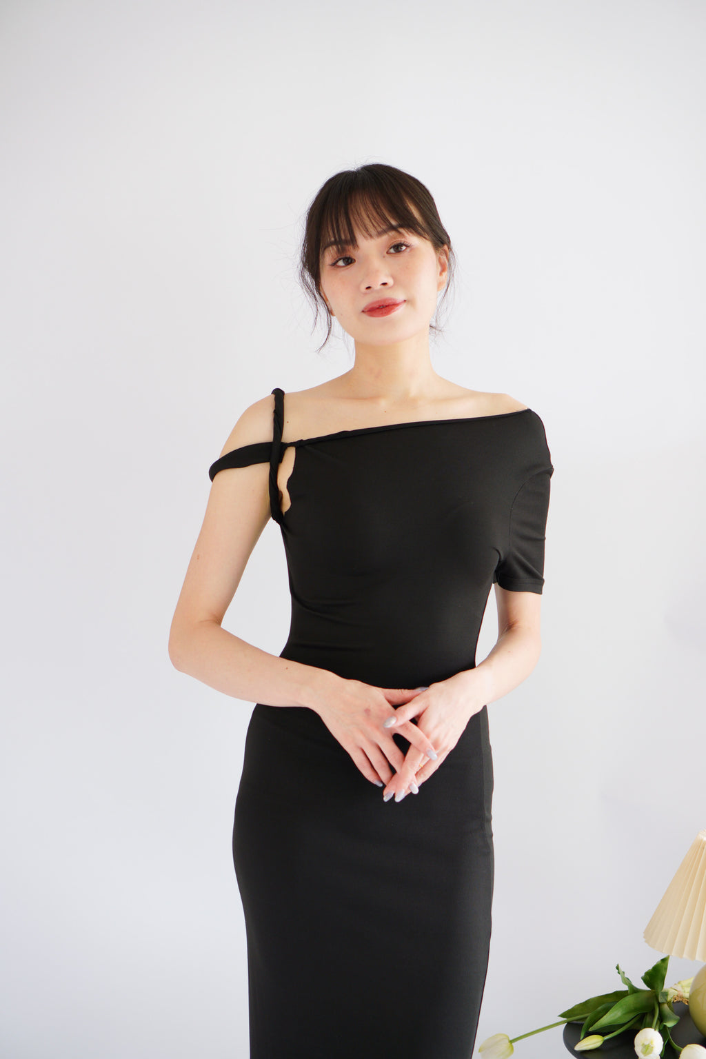 Elaina Twist Knot Toga Maxi Dress in Black