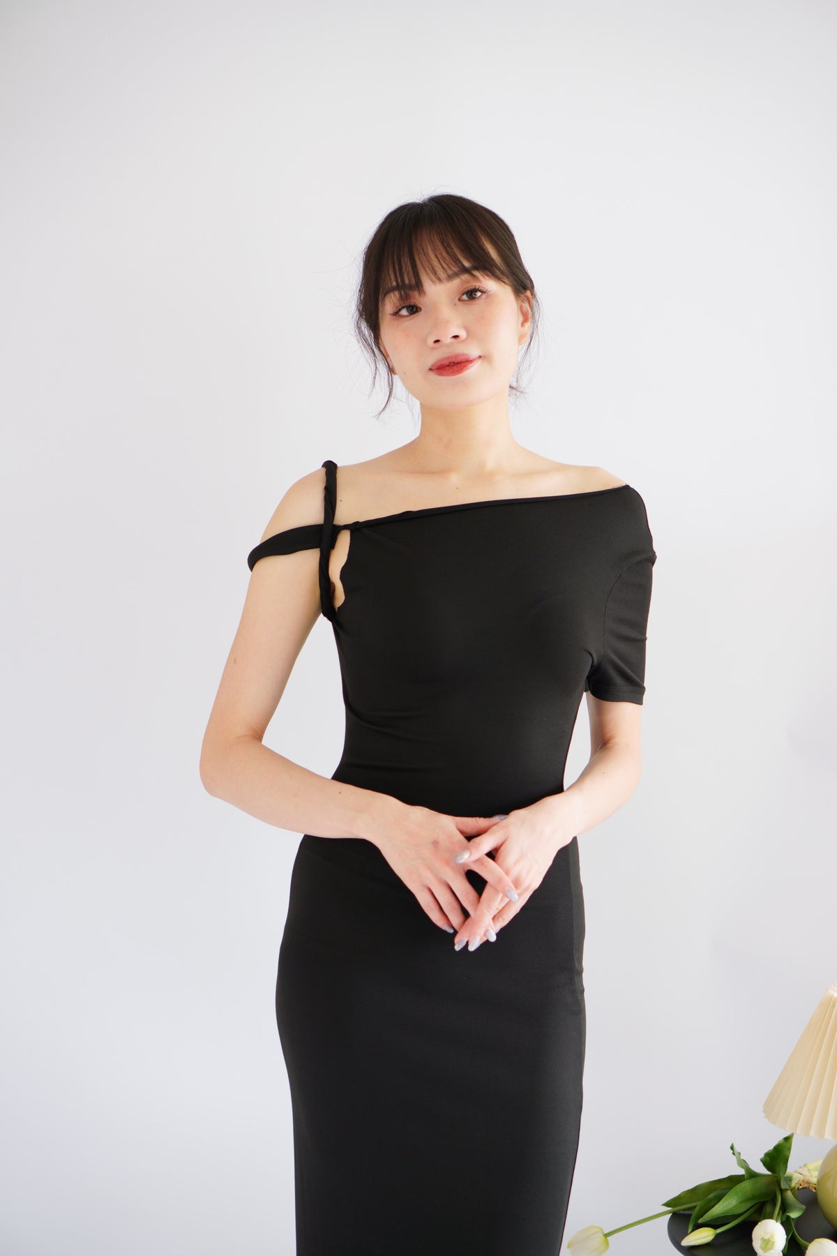 Elaina Twist Knot Toga Maxi Dress in Black