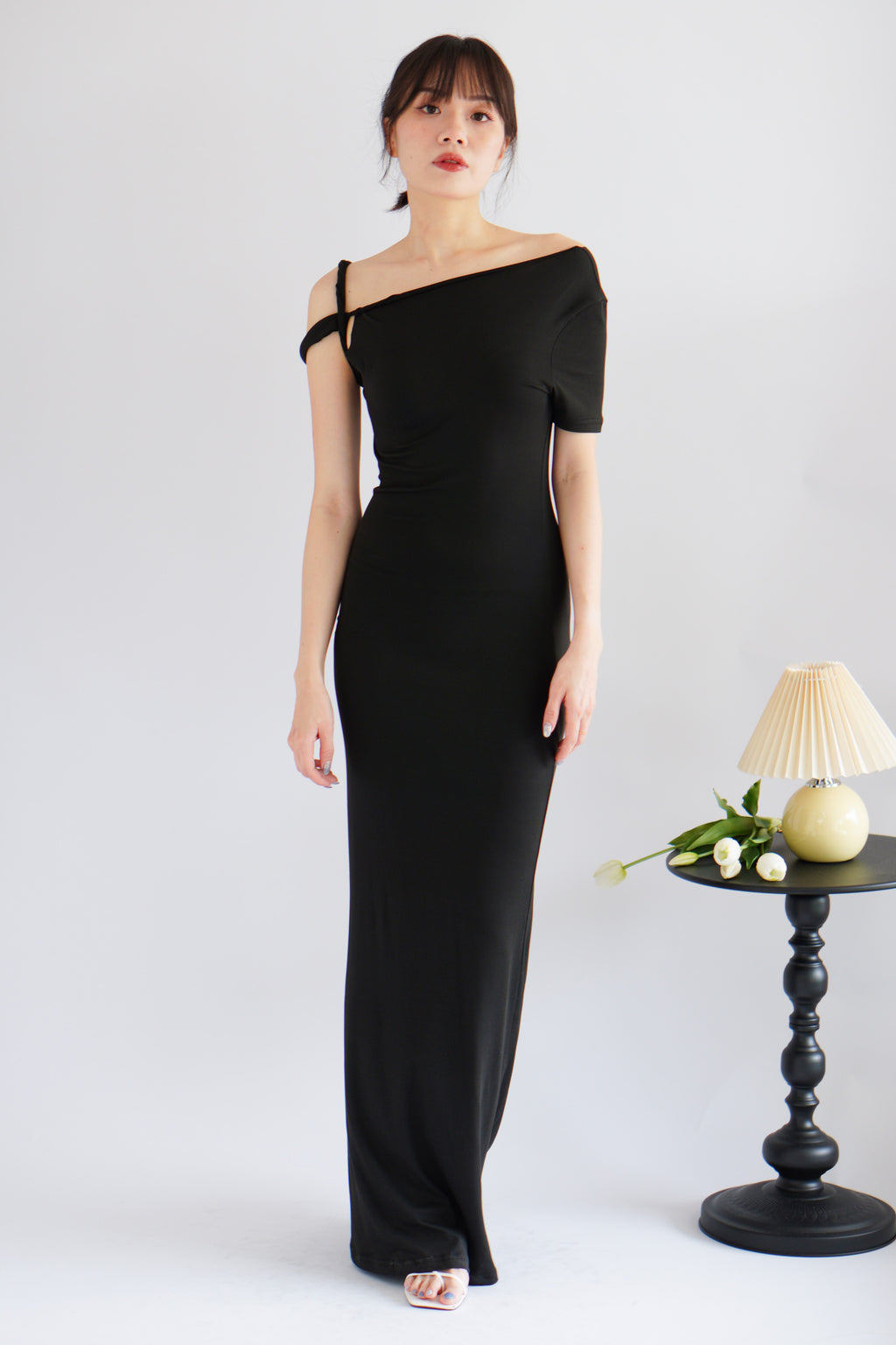 Elaina Twist Knot Toga Maxi Dress in Black
