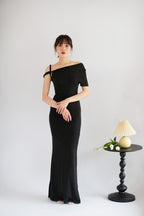 Elaina Twist Knot Toga Maxi Dress in Black