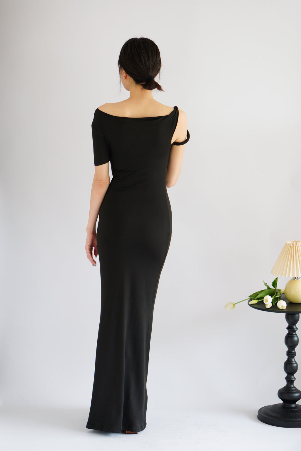 Elaina Twist Knot Toga Maxi Dress in Black