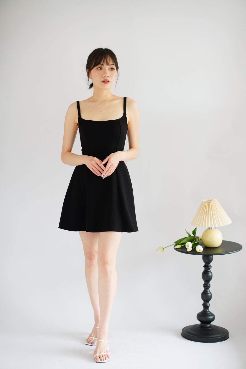 Mabelle A-Line Structured Mini Dress in Black