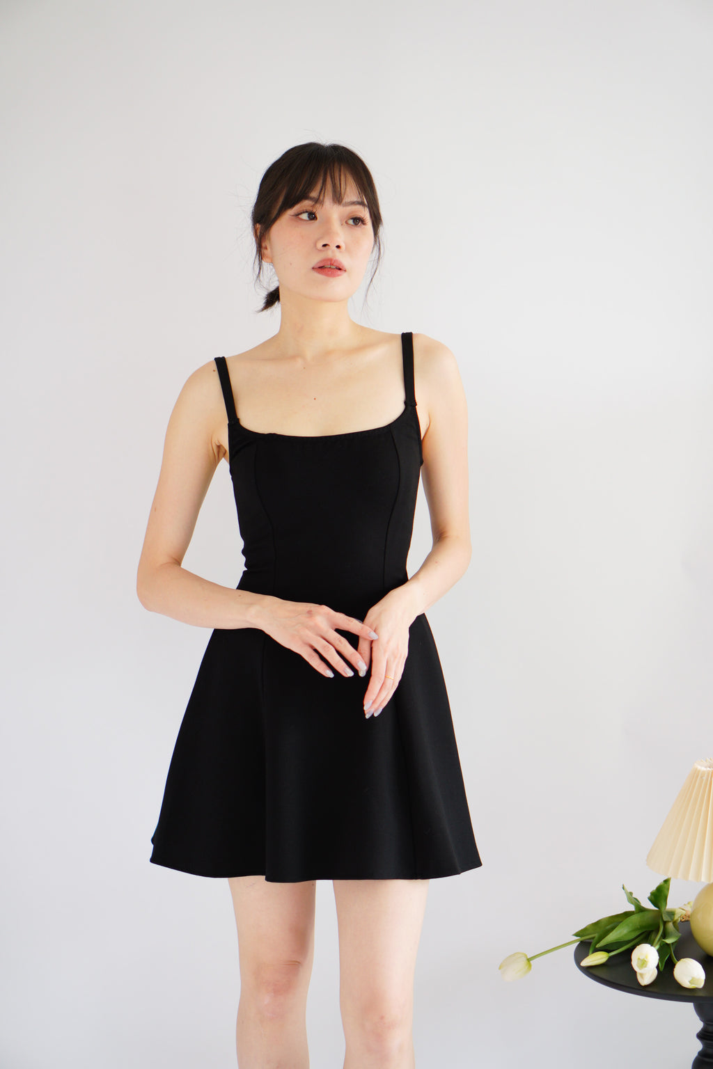 Mabelle A-Line Structured Mini Dress in Black