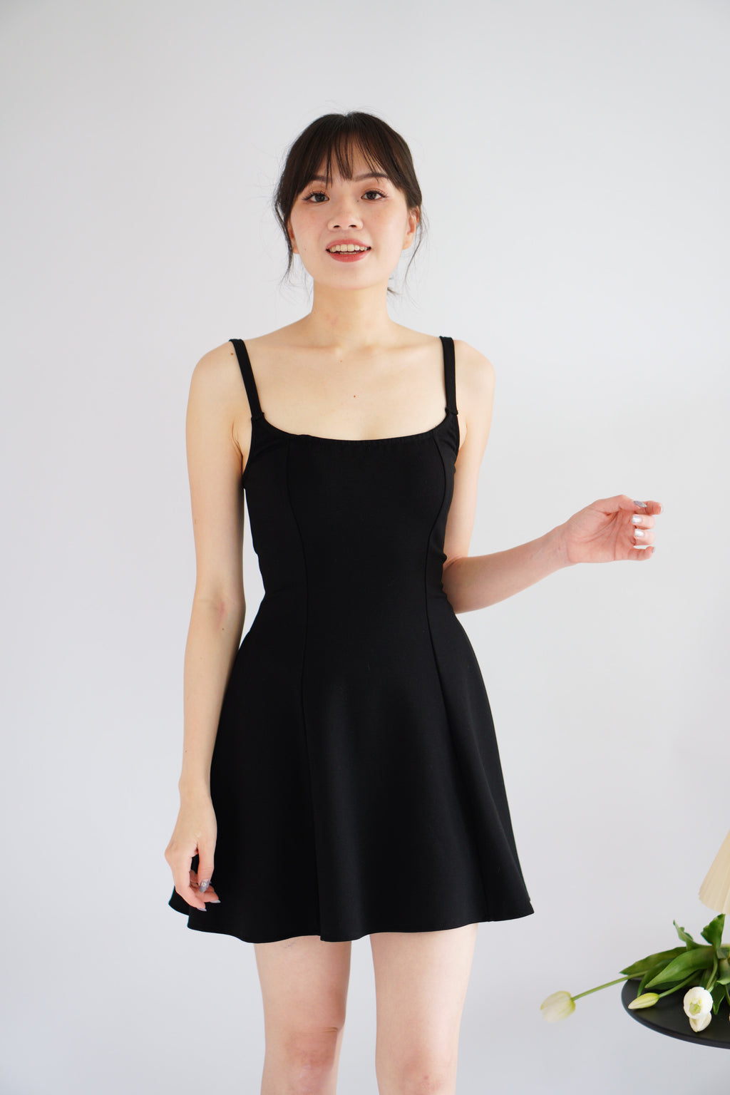 Mabelle A-Line Structured Mini Dress in Black