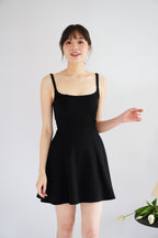 Mabelle A-Line Structured Mini Dress in Black
