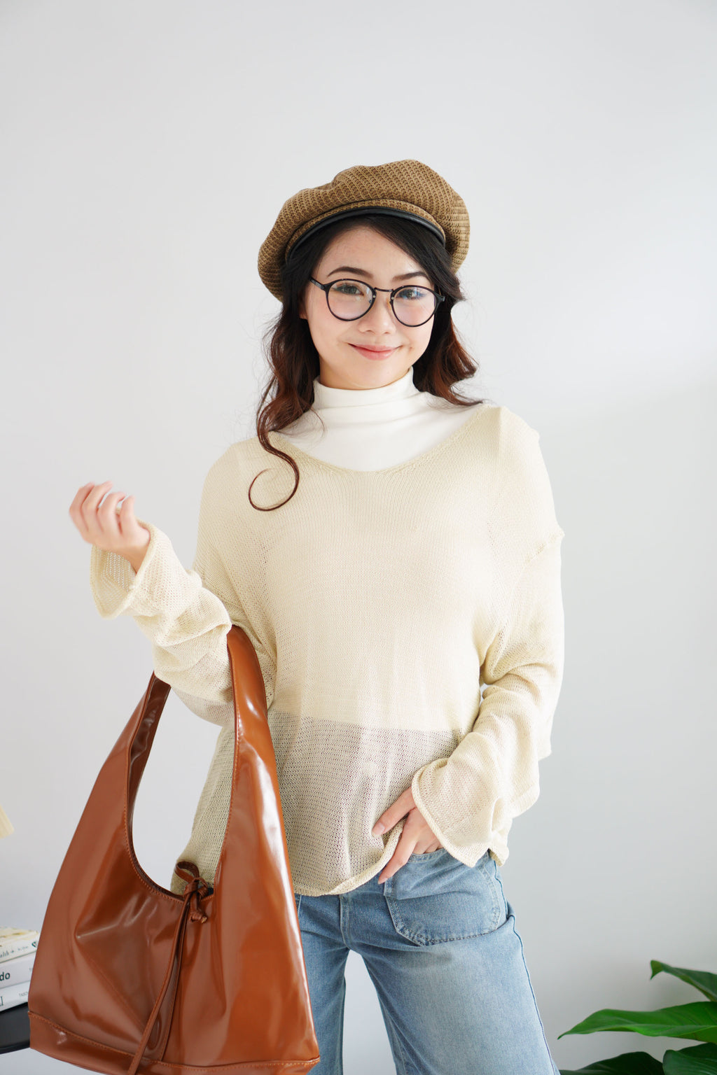 Soori Oversized Knit Outerwear Top in Beige