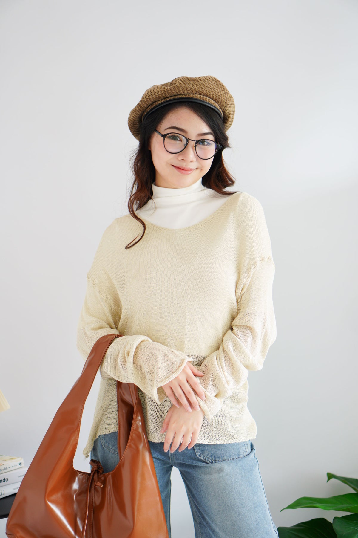 Soori Oversized Knit Outerwear Top in Beige