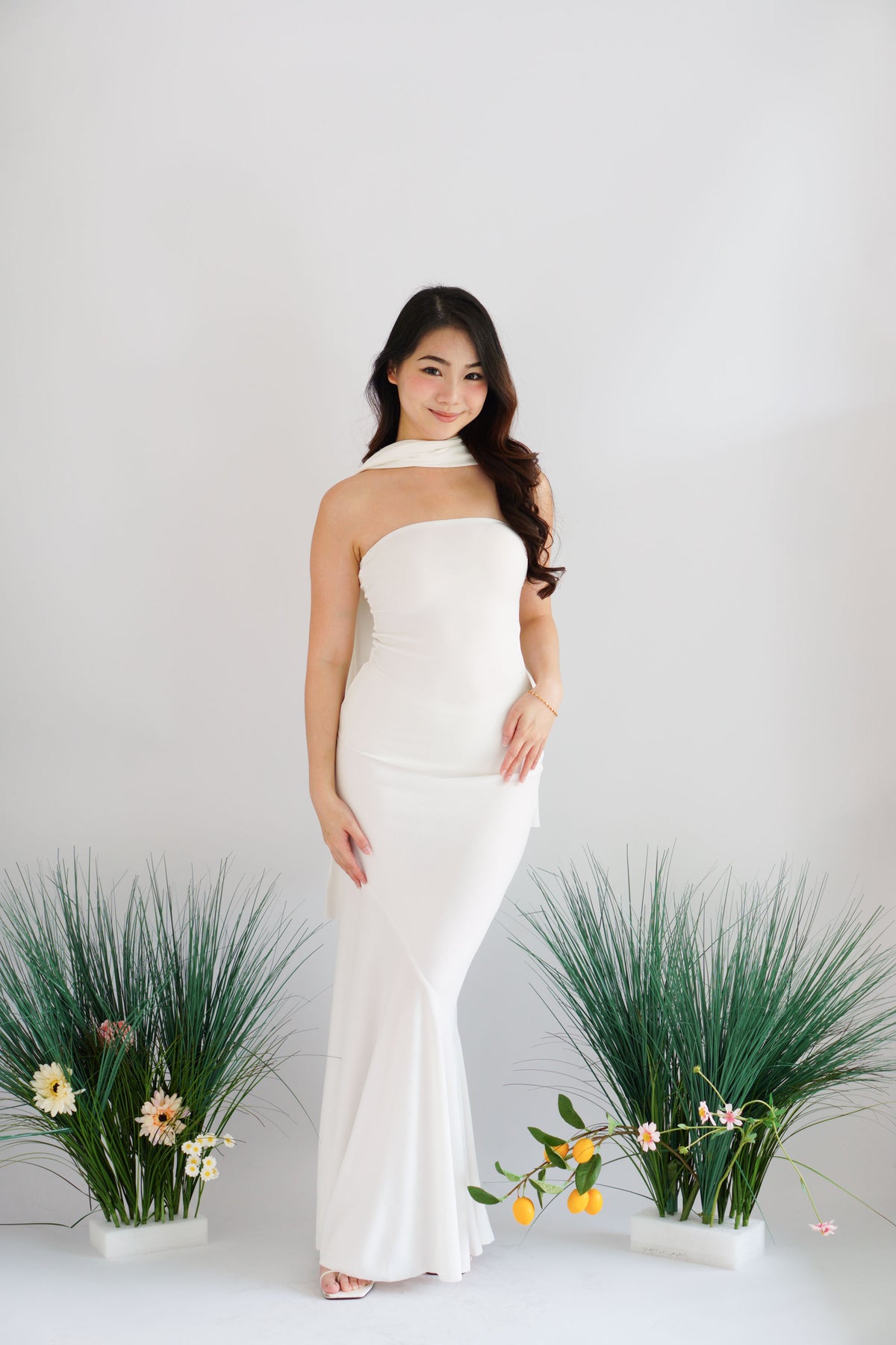 Xoe Tube Maxi Dress with Sash in White