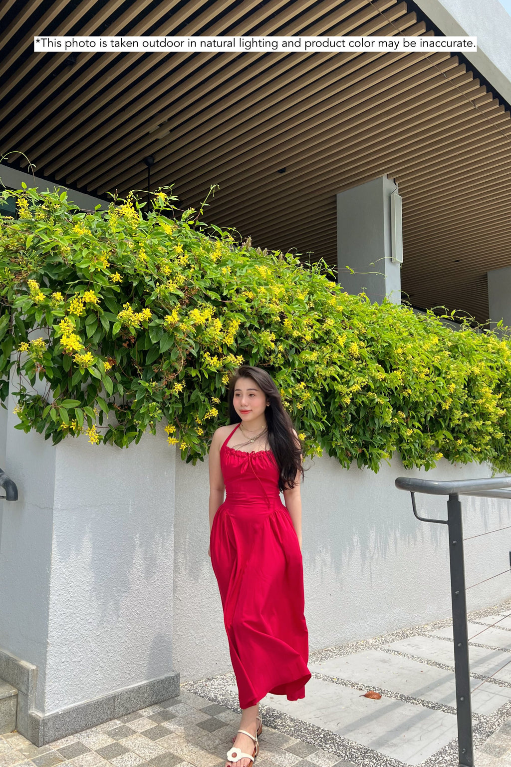 Isabelle Halter Neck A-Line Dress in Red