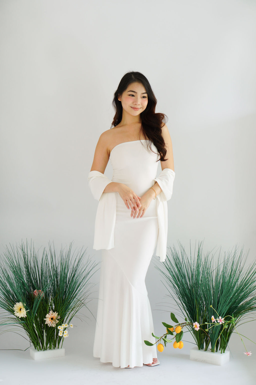 Xoe Tube Maxi Dress with Sash in White