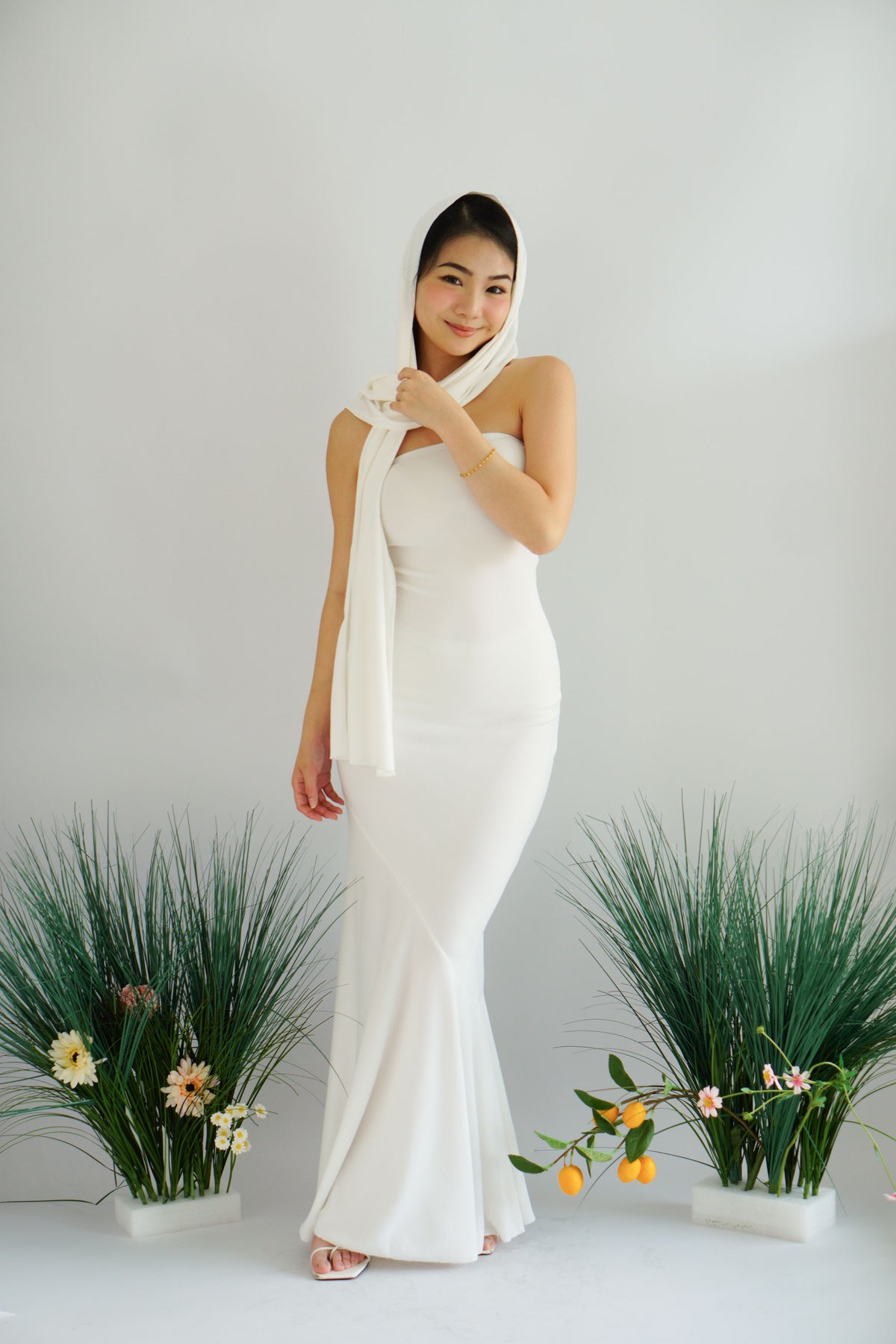 Xoe Tube Maxi Dress with Sash in White