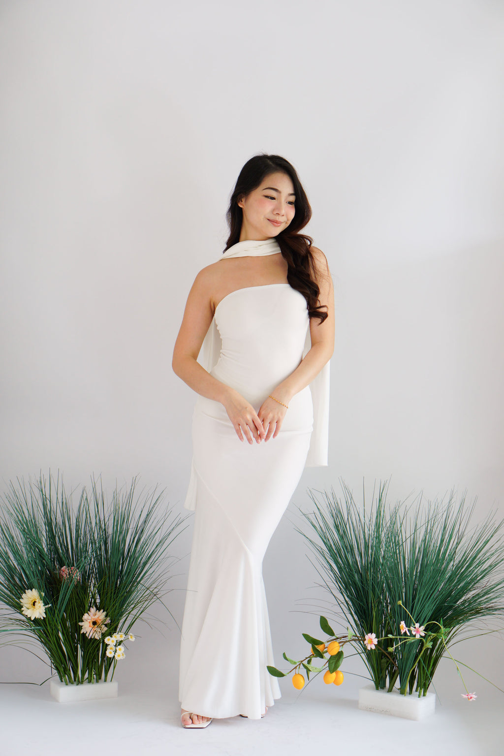 Xoe Tube Maxi Dress with Sash in White