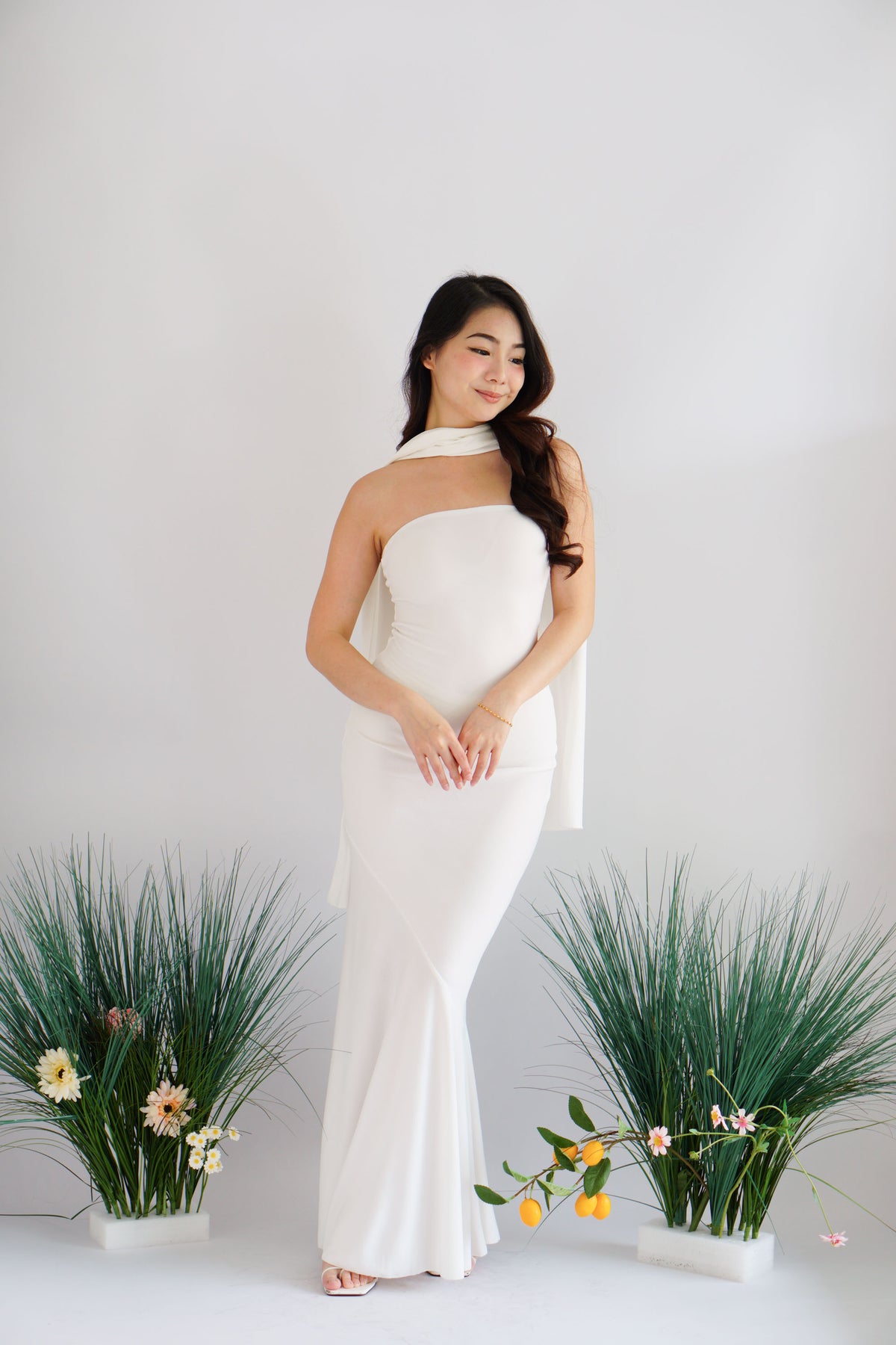 Xoe Tube Maxi Dress with Sash in White