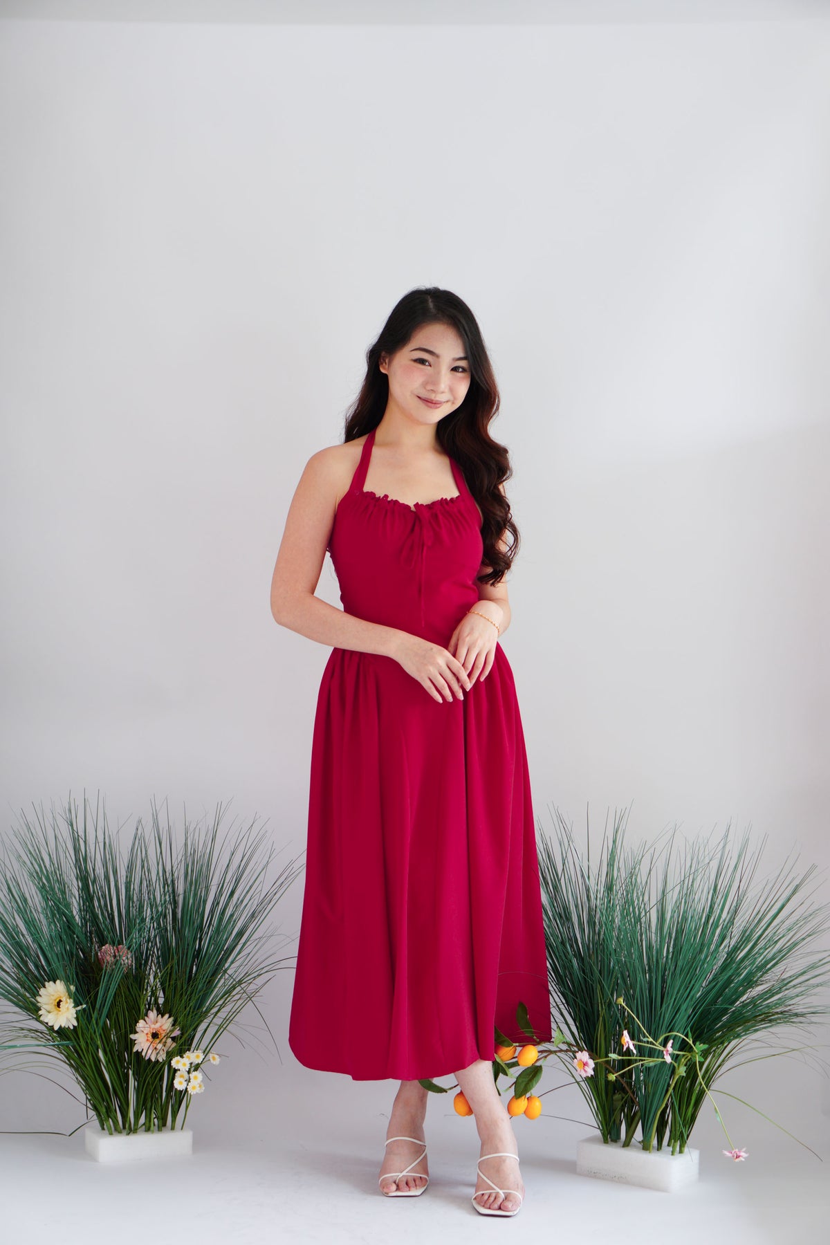 Isabelle Halter Neck A-Line Dress in Red