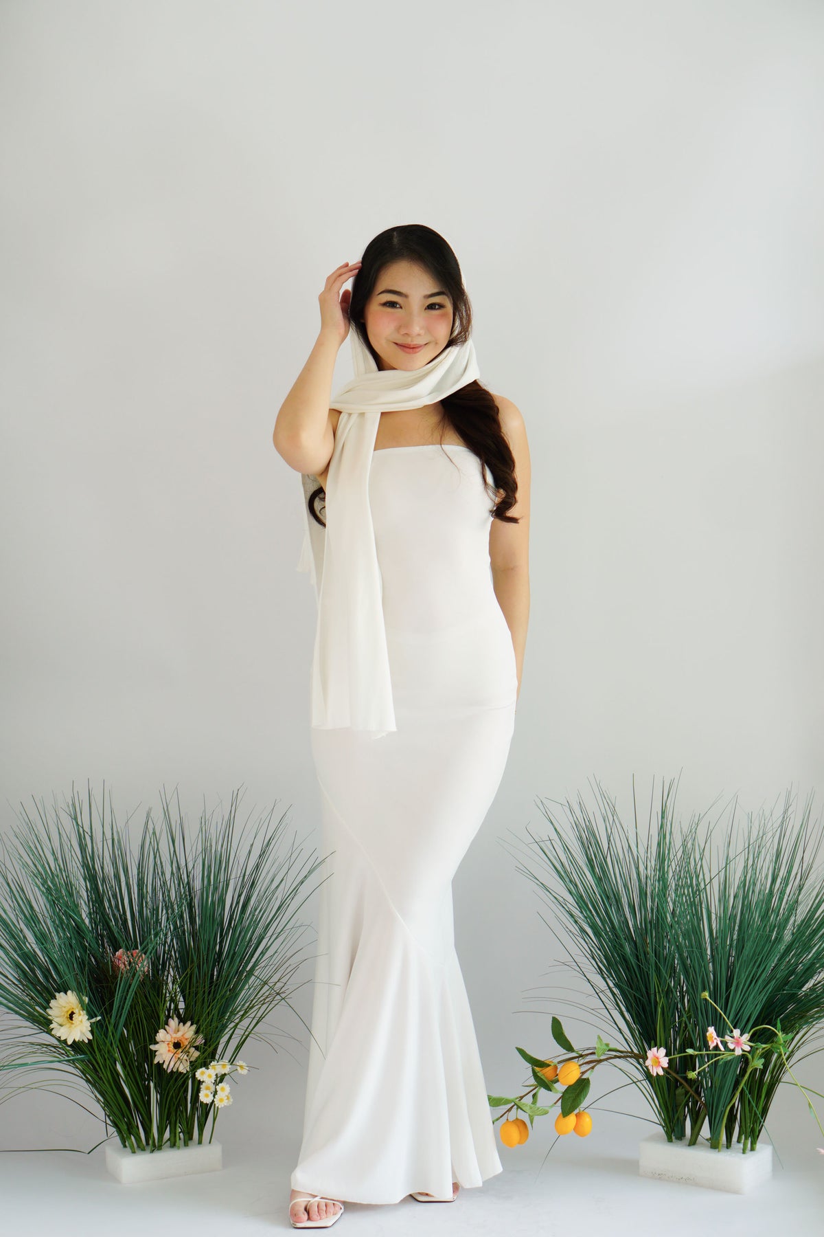 Xoe Tube Maxi Dress with Sash in White