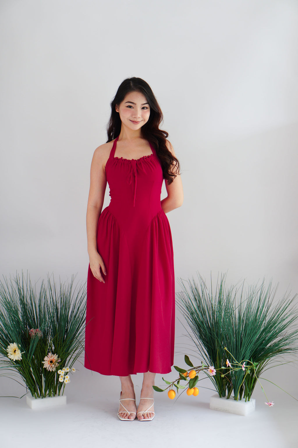 Isabelle Halter Neck A-Line Dress in Red