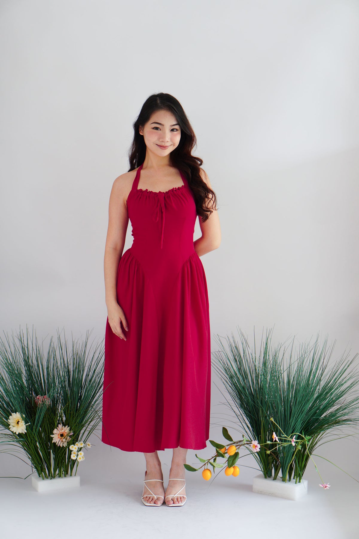 Isabelle Halter Neck A-Line Dress in Red