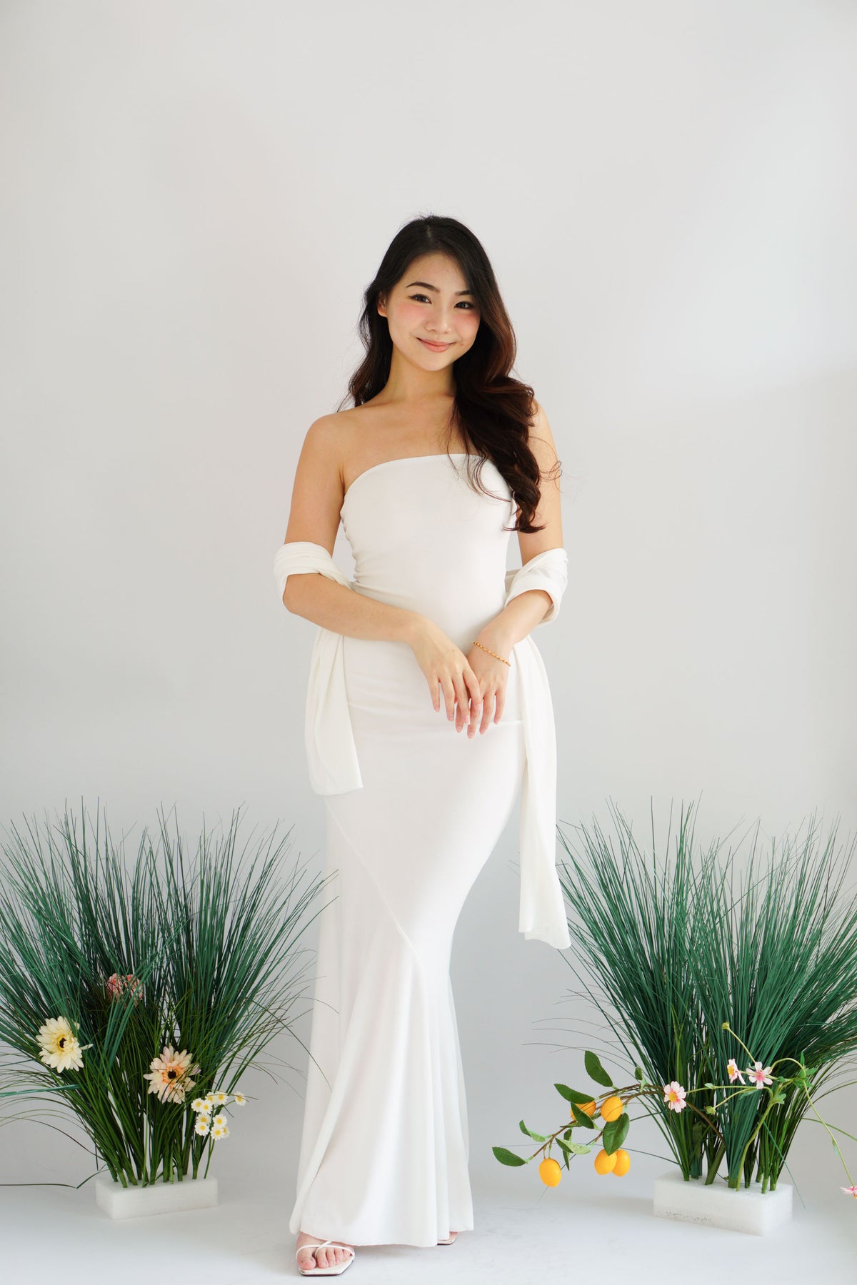 Xoe Tube Maxi Dress with Sash in White