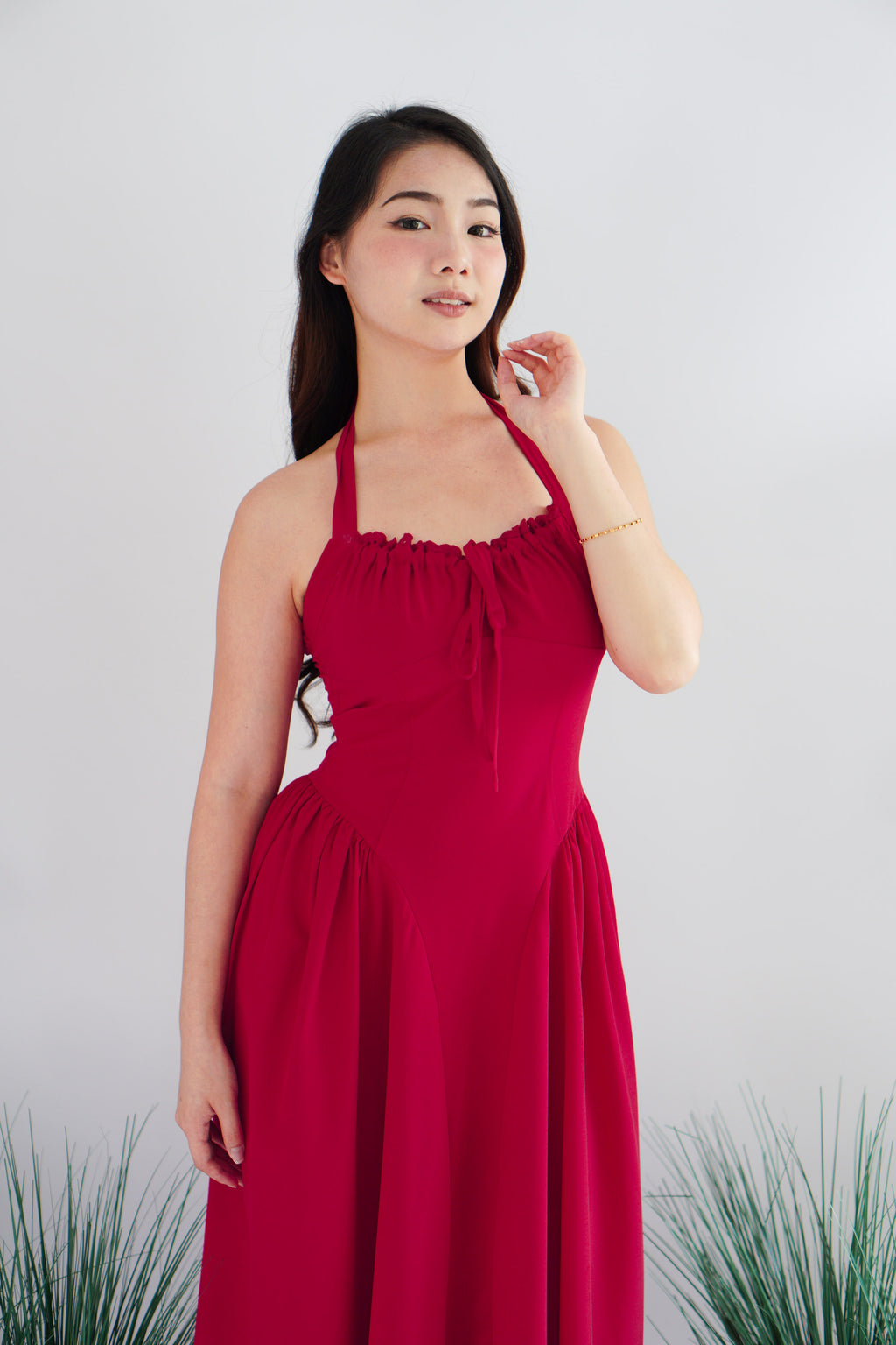 Isabelle Halter Neck A-Line Dress in Red