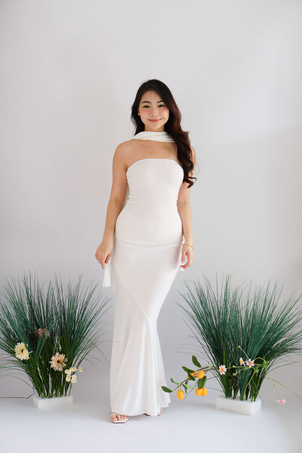 Xoe Tube Maxi Dress with Sash in White