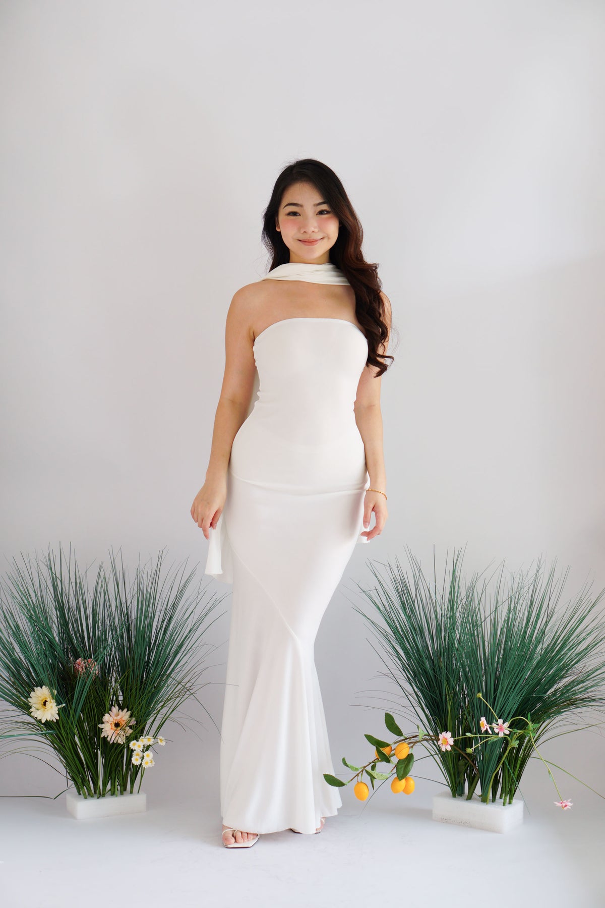 Xoe Tube Maxi Dress with Sash in White