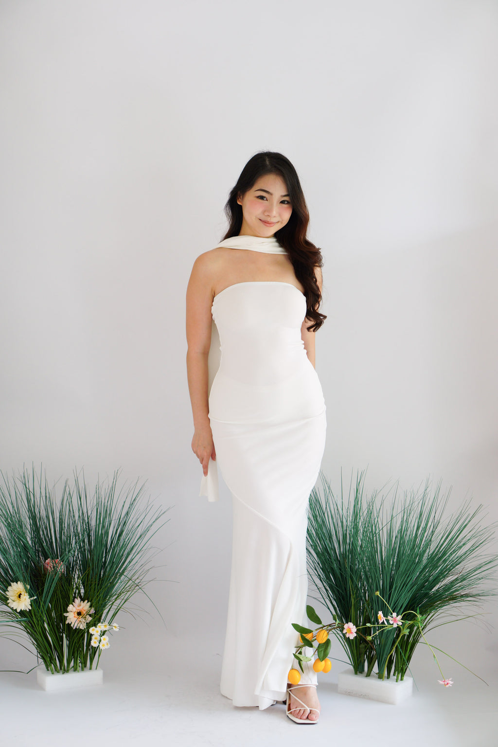 Xoe Tube Maxi Dress with Sash in White