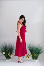Isabelle Halter Neck A-Line Dress in Red
