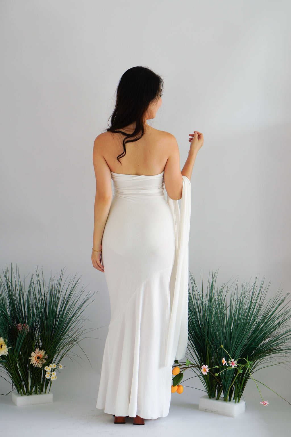 Xoe Tube Maxi Dress with Sash in White