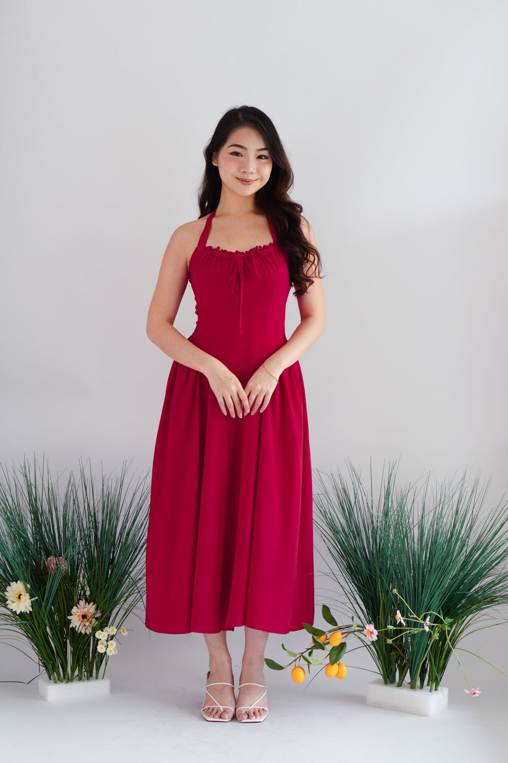 Isabelle Halter Neck A-Line Dress in Red