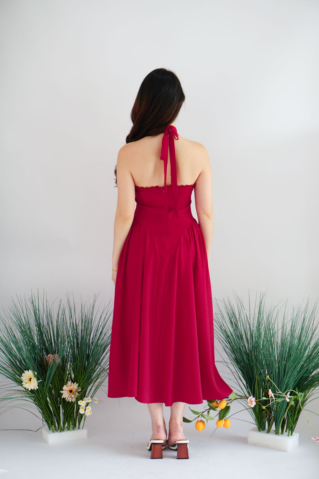 Isabelle Halter Neck A-Line Dress in Red