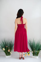 Isabelle Halter Neck A-Line Dress in Red