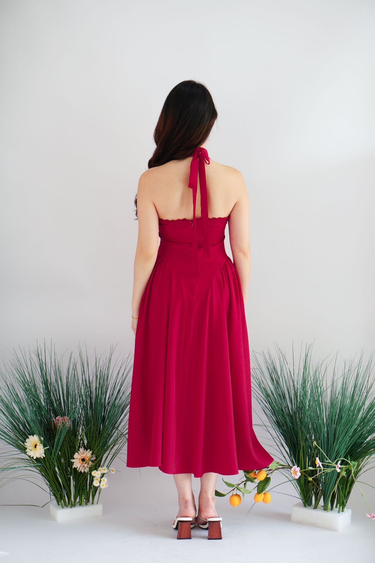 Isabelle Halter Neck A-Line Dress in Red