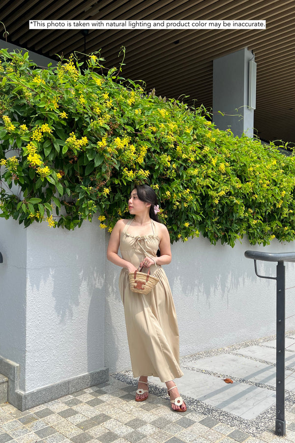 Isabelle Halter Neck A-Line Dress in Khaki
