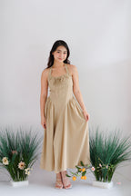 Isabelle Halter Neck A-Line Dress in Khaki