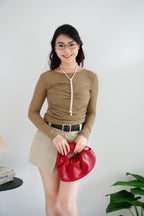 Miri Ruched Long Sleeve Top in Green Khaki