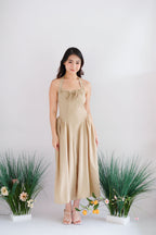 Isabelle Halter Neck A-Line Dress in Khaki