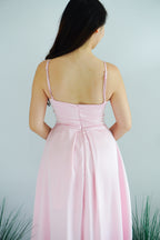 Sereia Deep V Satin Maxi Dress in Pink
