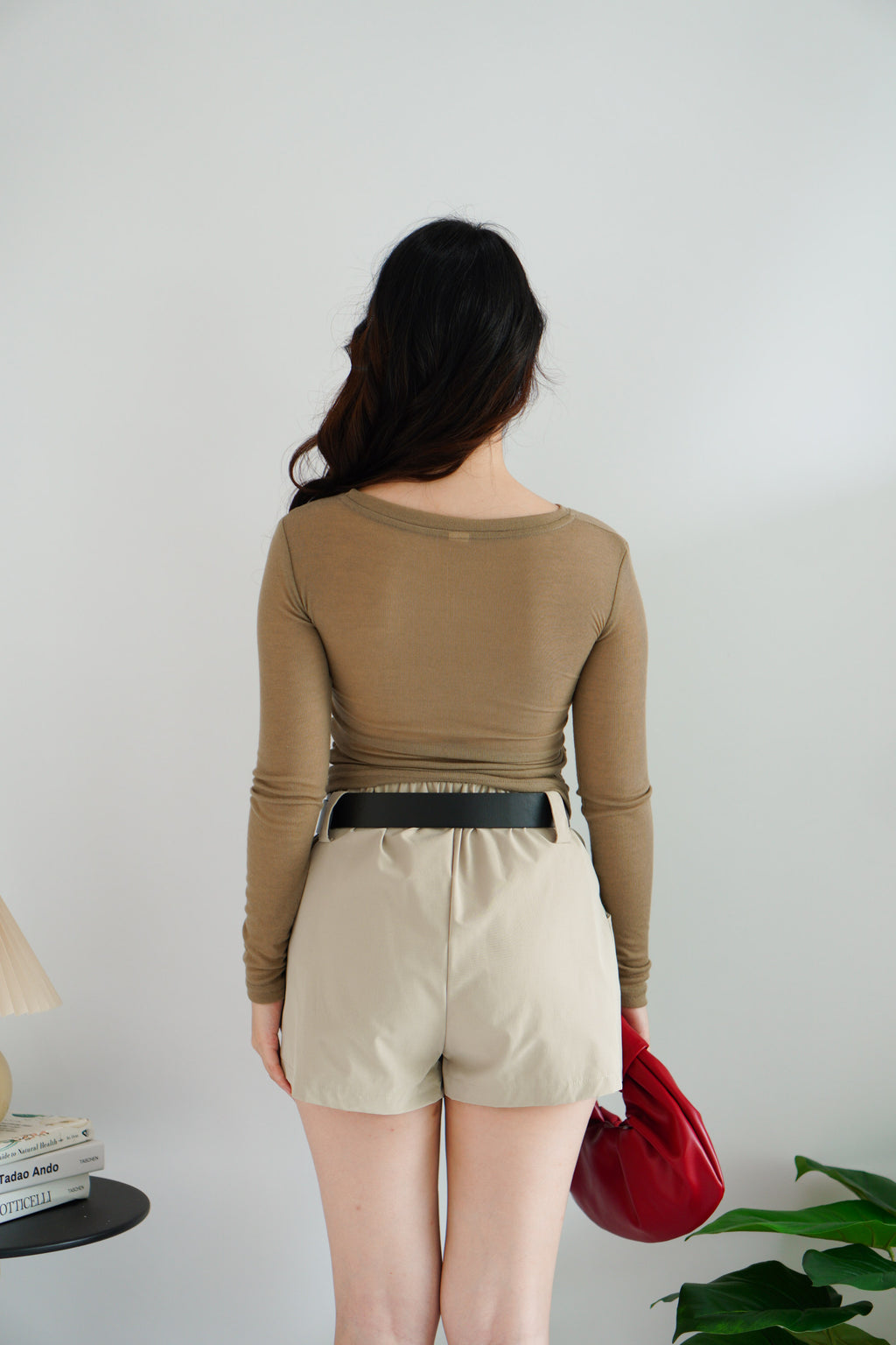 Miri Ruched Long Sleeve Top in Green Khaki