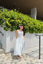Isabelle Halter Neck A-Line Dress in White Floral