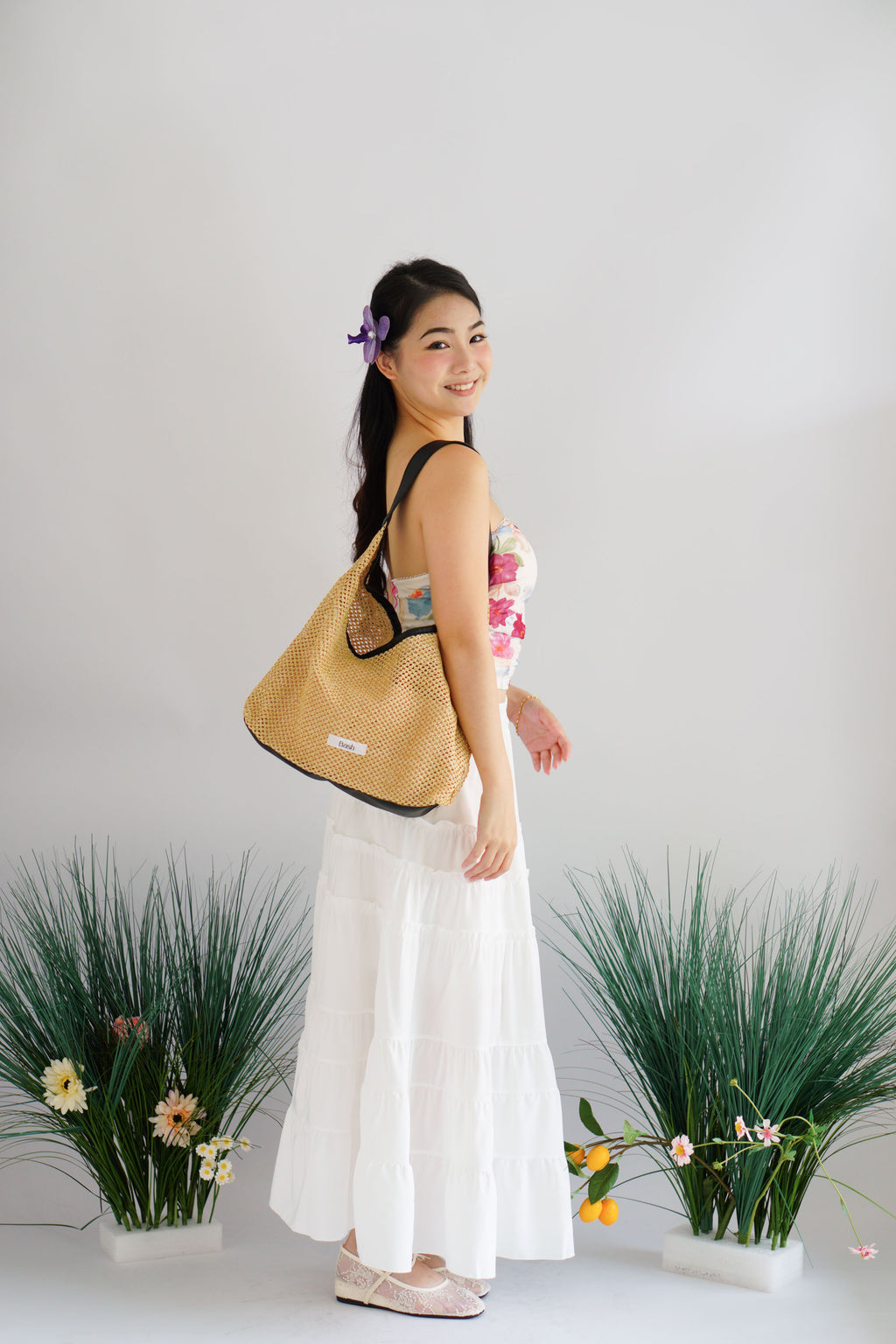 Bash Raffia Tote Bag in Black