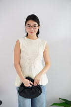 Jeun Long Knit Peplum Top in Cream White