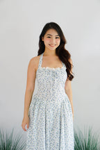 Isabelle Halter Neck A-Line Dress in White Floral