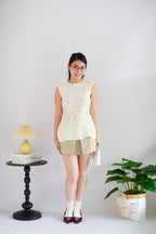 Jeun Long Knit Peplum Top in Cream White