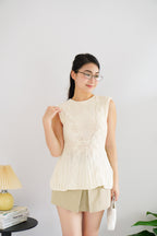 Jeun Long Knit Peplum Top in Cream White