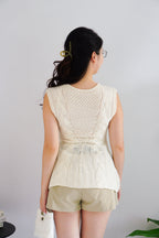 Jeun Long Knit Peplum Top in Cream White