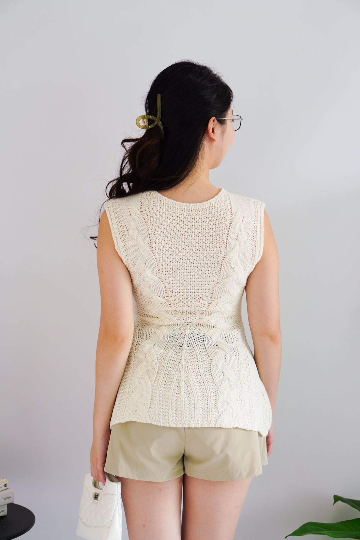 Jeun Long Knit Peplum Top in Cream White